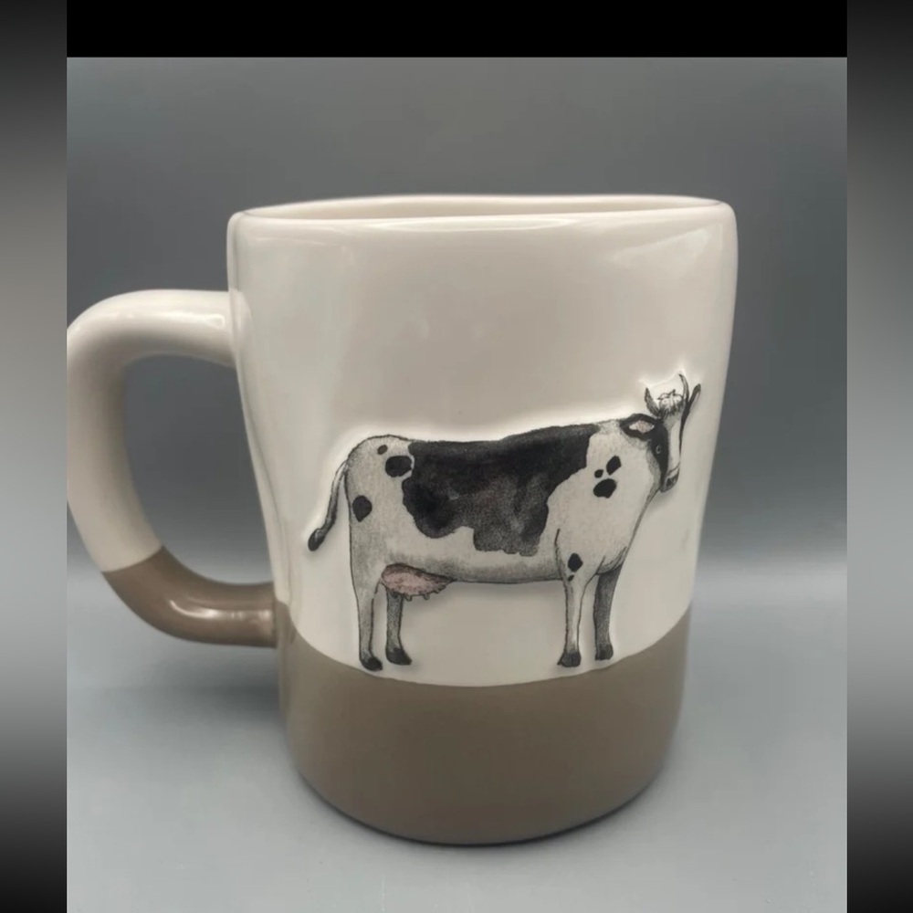 Rae Dunn MOO Cow 3D Raised Coffee Mug Farmhouse Double Sided Farmline NEW